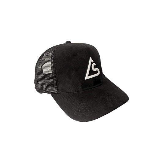 Logo Black Suede Trucker Cap